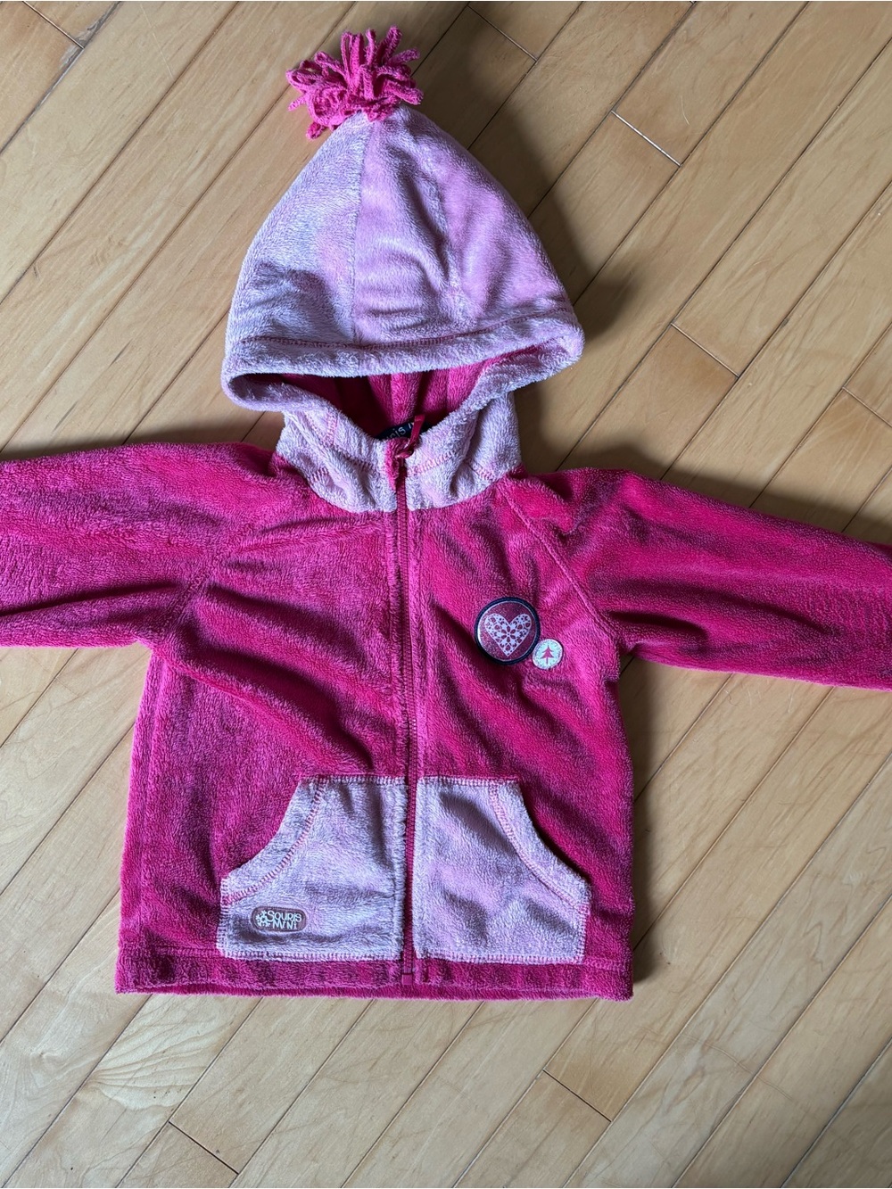Girls' Pink Hooded Fleece Zip-Up Jacket with Heart Patch